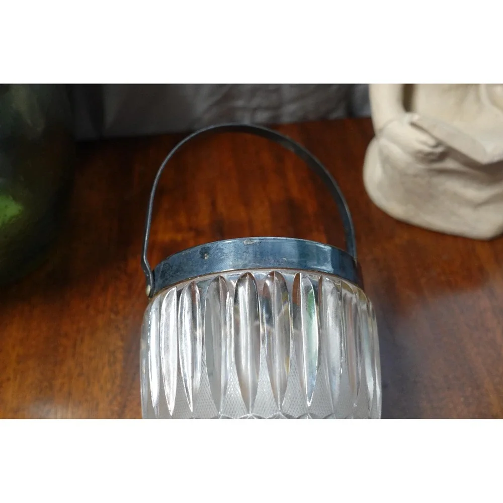 Vintage small crystal and silver ice‎ bucket with handle